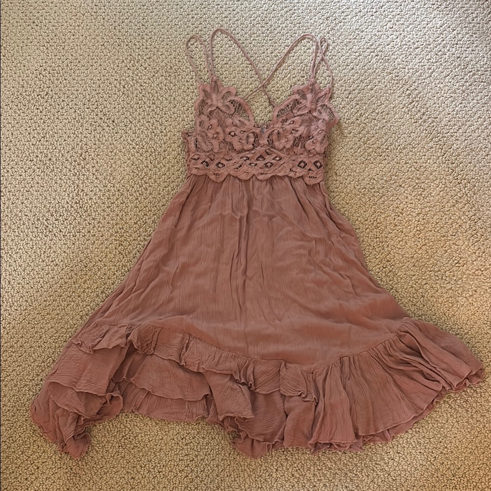 Free People Dusty Rose Lace Mini Dress